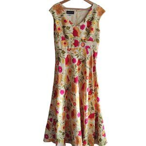 Donna Morgan Vtg Y2K Floral Silk Dress 8 Sunny Fun Event Midi